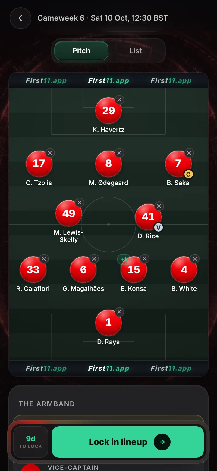 App screen — Predict the lineup